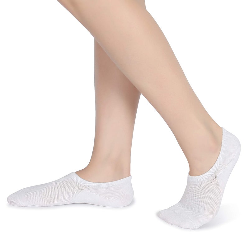 Leotruny Womenâ€™s 6 Pairs Bamboo Mesh Design Low Cut Non Slip No Show Socks (C02-White, Women Shoe Size: 6-9) - Image 5